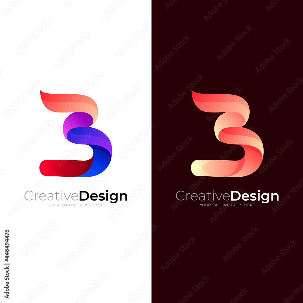 B logo with ribbon design vector, 3d colorful logos