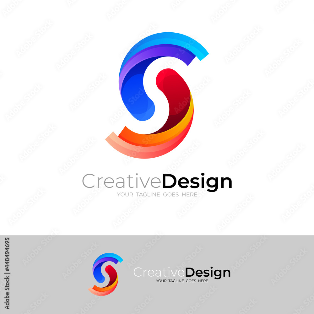 Letter S logo with colorful design illustration, swoosh icons