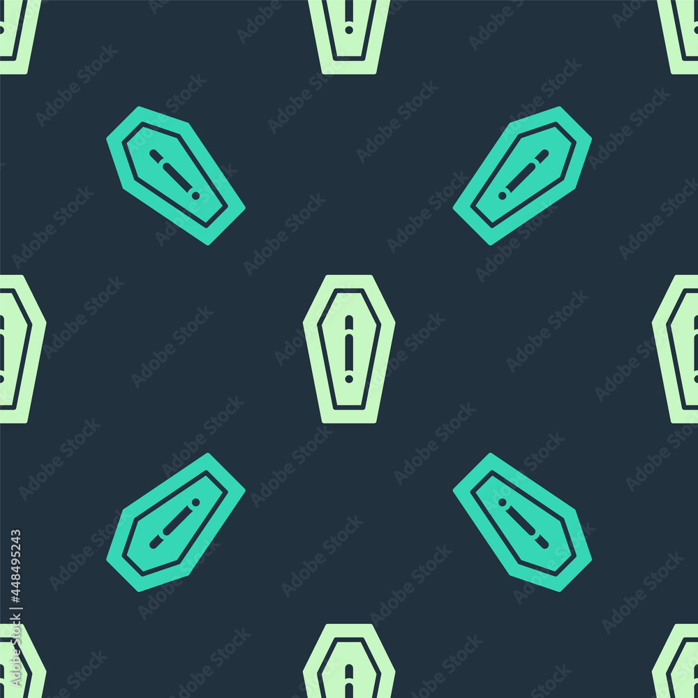 Green and beige Death from smoking icon isolated seamless pattern on blue background. Cigarette smoking prohibited sign. Vector Green and beige Death from smoking icon isolated seamless pattern on blue background. Cigarette smoking prohibited sign. Vector