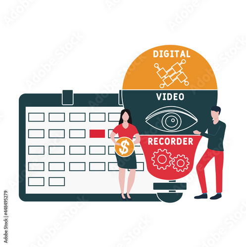 Flat design with people. DVR - Digital Video Recorder acronym. business concept background. Vector illustration for website banner, marketing materials, business presentation, online advertising