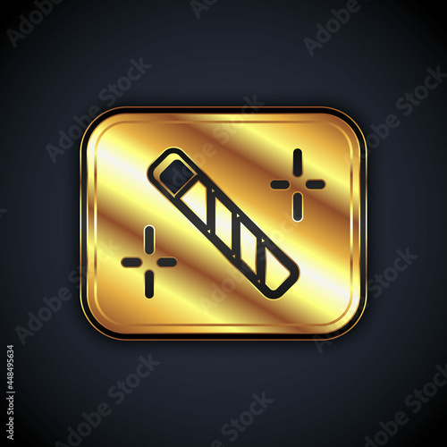 Gold Photo retouching icon isolated on black background. Photographer, photography, retouch icon. Vector