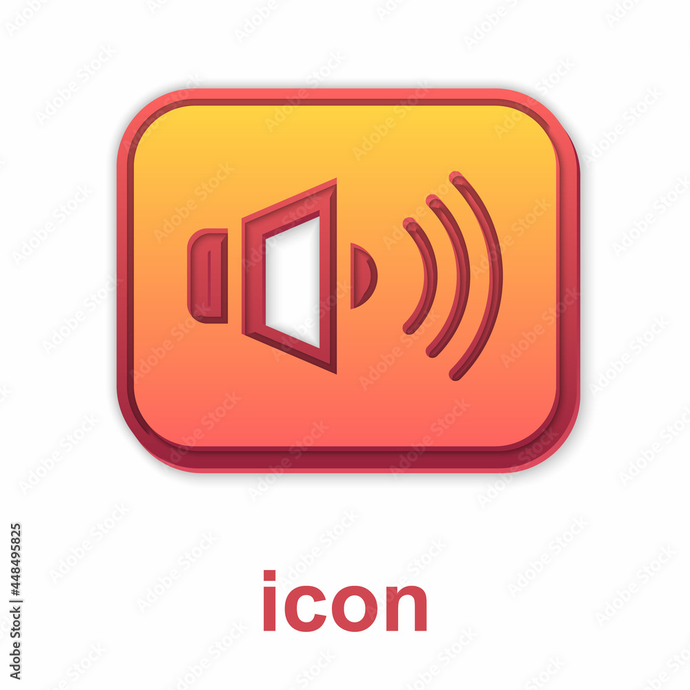 Gold Speaker volume, audio voice sound symbol, media music icon isolated on white background. Vector Gold Speaker volume, audio voice sound symbol, media music icon isolated on white background. Vector