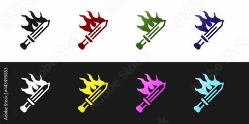 Set Sword for game icon isolated on black and white background. Vector