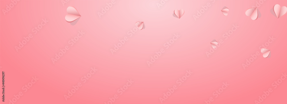 Red Papercut Vector Pink Panoramic Backgound.