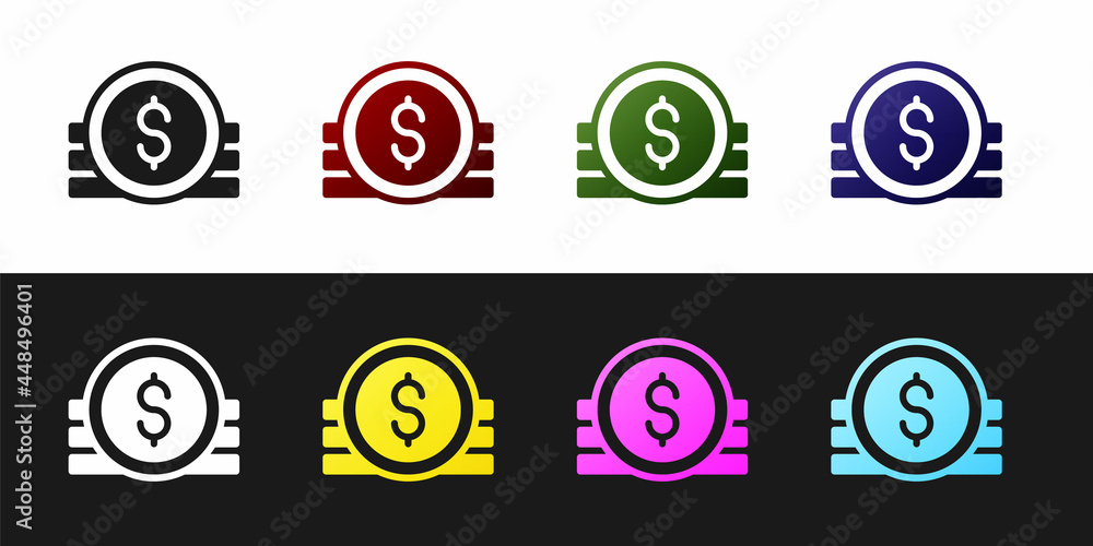 Set Ancient coin icon isolated on black and white background. Vector