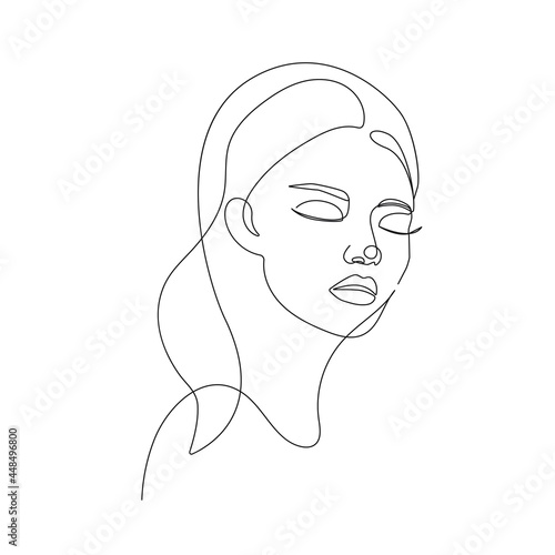 Woman Abstract Face Continuous Line Drawing. Female Face and Hairstyle Modern Fashion Line Art Drawing. Woman Beauty Minimalist Contemporary Portrait Modern Style. Vector EPS 10