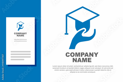 Blue Education grant icon isolated on white background. Tuition fee, financial education, budget fund, scholarship program, graduation hat. Logo design template element. Vector
