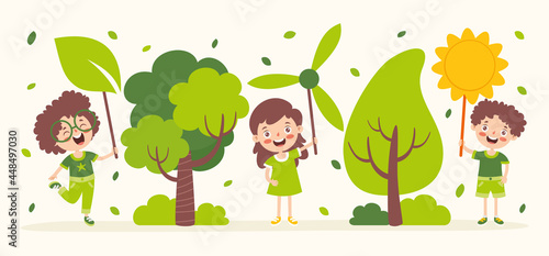 Concept Of Ecology With Cartoon Kids