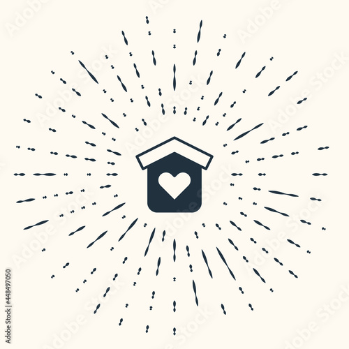 Grey Shelter for homeless icon isolated on beige background. Emergency housing, temporary residence for people, bums and beggars without home. Abstract circle random dots. Vector