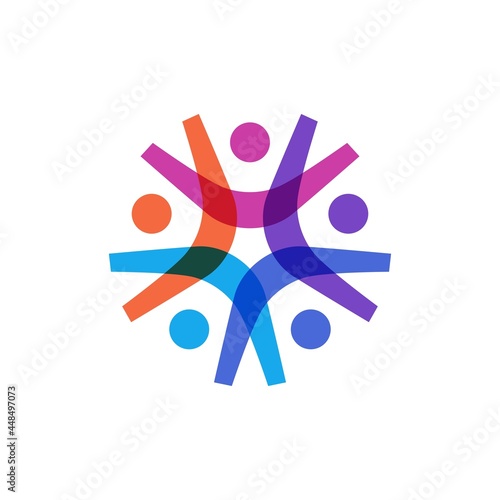 group of five people color overlap overlapping 5 team family together logo vector icon illustration