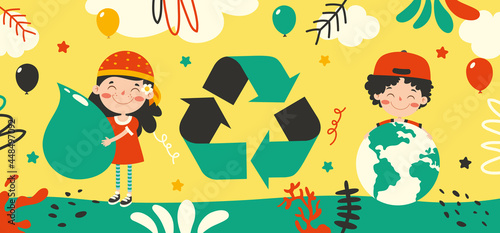 Concept Of Ecology With Cartoon Kids
