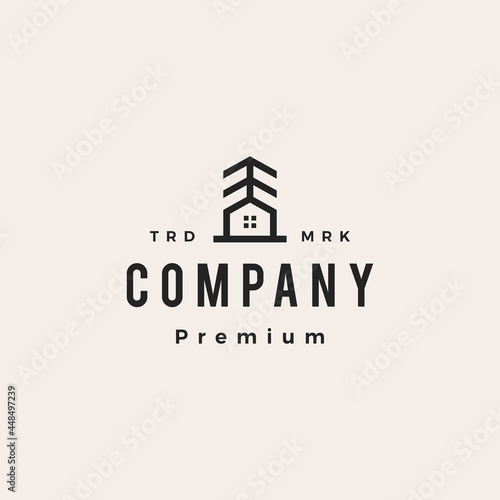 pine house tree hipster vintage logo vector icon illustration