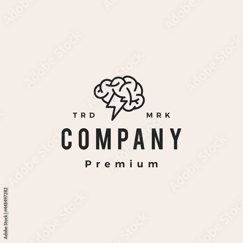 brain storm thunder bolt lightning hipster vintage logo vector icon illustration