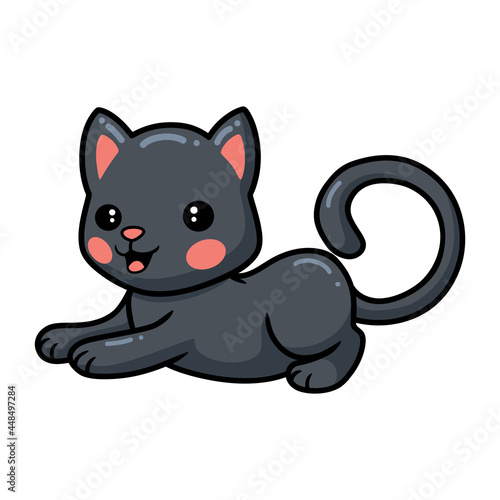 Cute black little cat cartoon lying down