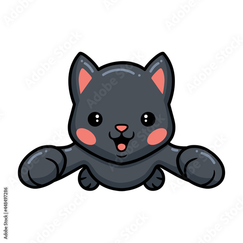 Cute black little cat cartoon flying