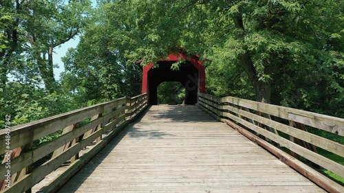 Red covered bridge in Illinois photo