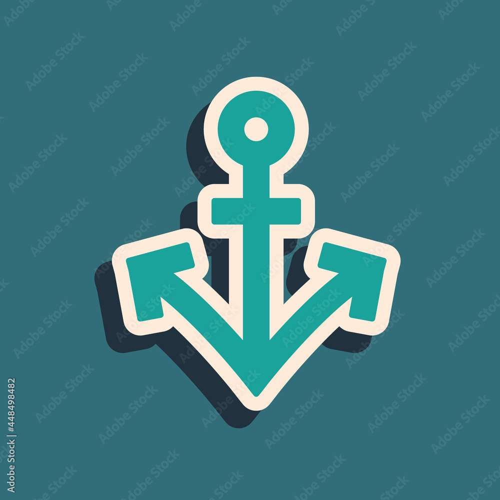 Green Anchor icon isolated on green background. Long shadow style. Vector Green Anchor icon isolated on green background. Long shadow style. Vector