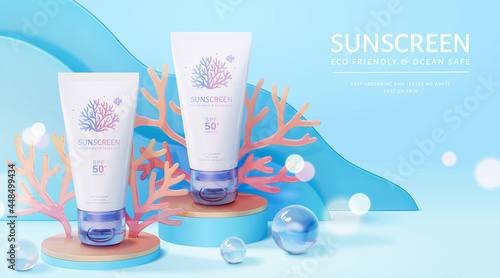 Sunscreen ad with 3d coral scene