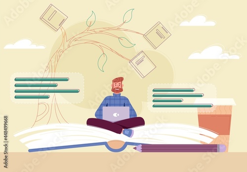 Books message as literature meaning. Authors moral idea concept. Blog, prose, poem, book, novel story publication event. Flat cartoon vector illustration. Abstract metaphor