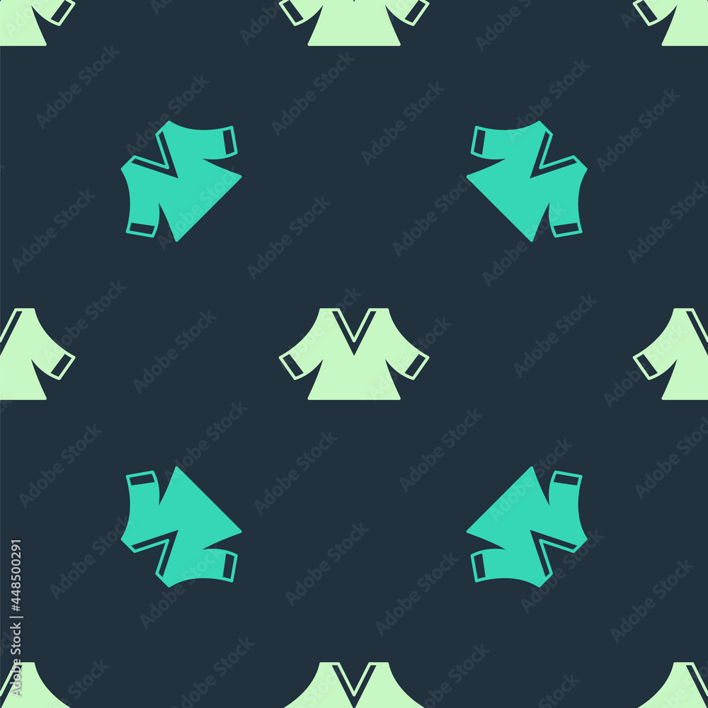 Green and beige Kimono icon isolated seamless pattern on blue background. Chinese, Japanese, Korean, Vietnamese wearing national costumes, kimono. Traditional Asian costumes. Vector Green and beige Kimono icon isolated seamless pattern on blue background. Chinese, Japanese, Korean, Vietnamese wearing national costumes, kimono. Traditional Asian costumes. Vector