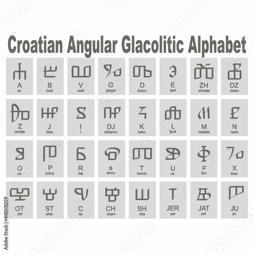Set of monochrome icons with Croatian angular glagolitic alphabet for your project