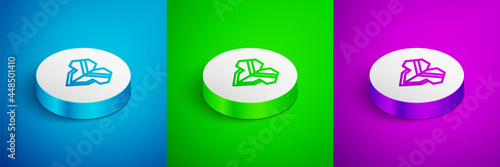 Isometric line Traditional mexican poncho clothing icon isolated on blue,green and purple background. White circle button. Vector