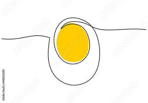 Continuous line drawing of egg. Sunny side up egg hand drawn one line art minimalism design. Food design, vector illustration for cafe, shop or restaurant menu template concept