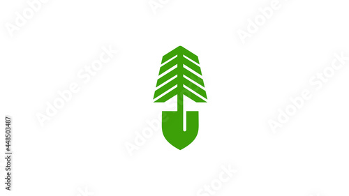 creative cedar tree shovel logo symbol vector design