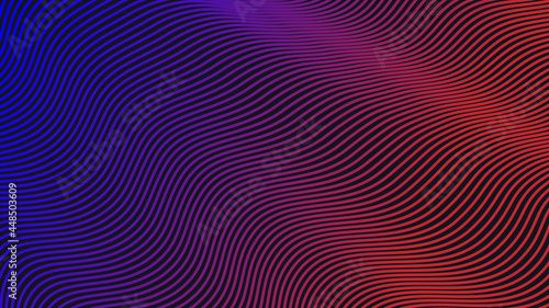 Vector illustration of wavy lines. Red and blue gradient.