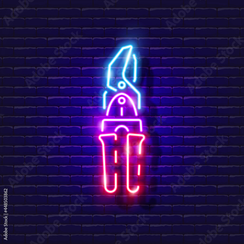 Scissors cutter for sheet metal neon icon. Vector illustration for design. Repair tool glowing sign. Construction tools concept.