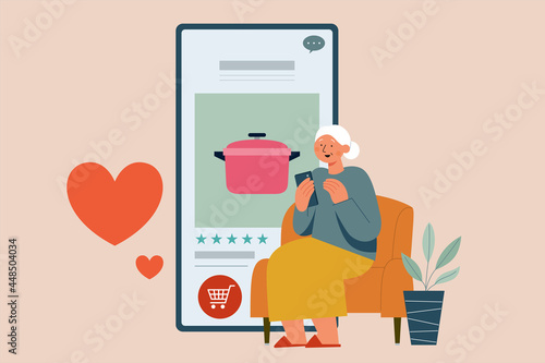 Senior woman buying cookware online