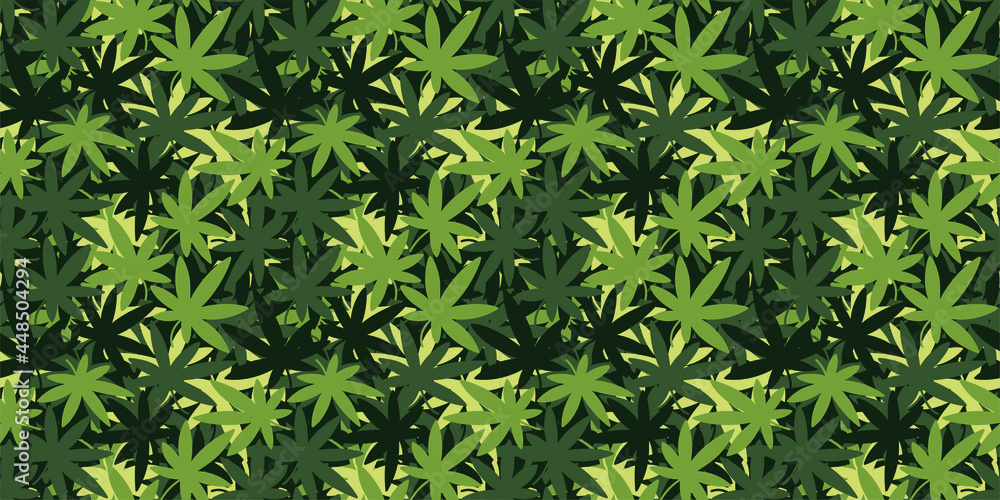 Khaki Texture Camouflage With Cannabis Leaves Seamless Pattern Background Vector Illustration