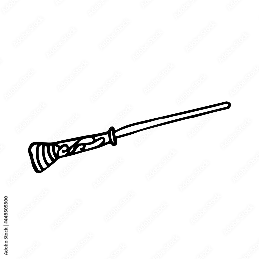 Doodle wizard's wand made of wood on a white background Doodle wizard's wand made of wood on a white background