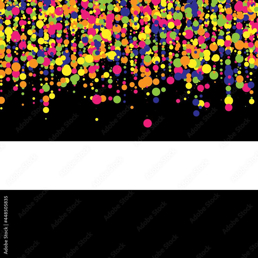 Festive background with multicolored confetti. Yellow, pink, blue circles but against a black white background. Flying confetti. Festive background with multicolored confetti. Yellow, pink, blue circles but against a black white background. Flying confetti.
