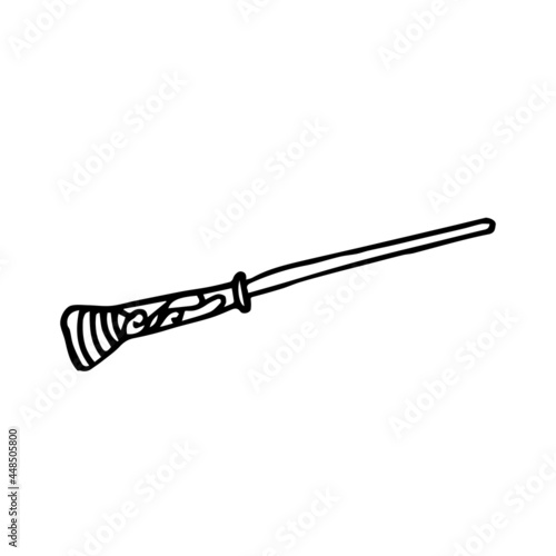 Doodle wizard's wand made of wood on a white background