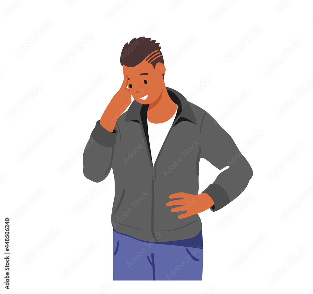 Doubtful Man Thinking, Solve Complicated Task, Choose Right Decision. Student or Businessman Touch Forehead Develop Idea Doubtful Man Thinking, Solve Complicated Task, Choose Right Decision. Student or Businessman Touch Forehead Develop Idea