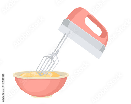 Hand Mixer and Dough in Bowl, Kitchen Appliance, Equipment for Cooking, Mixing Ingredients for Bakery. Kitchenware Tool