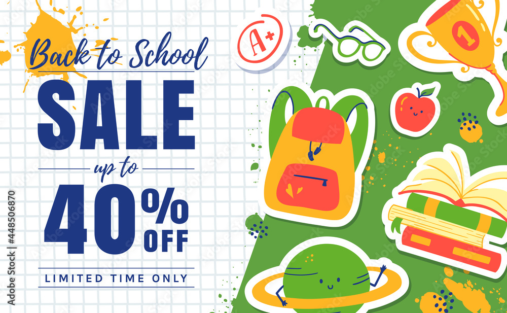 Back to school sale banner. Vector template.