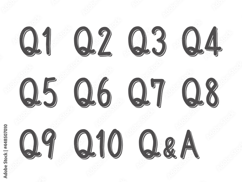 手描き風のQ&A、よくあるご質問、FAQ、クイズ、回答、見出しのイラストセット 手描き風のQ&A、よくあるご質問、FAQ、クイズ、回答、見出しのイラストセット