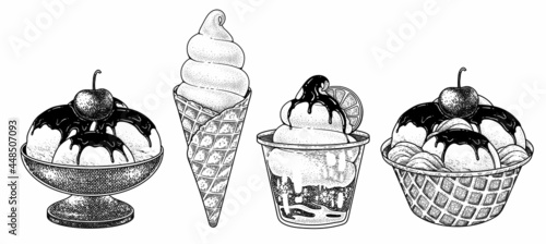 Ice cream collection hand drawn sketch decorative vector