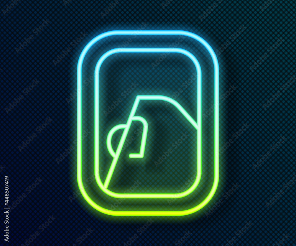 Glowing neon line Airplane window icon isolated on black background. Aircraft porthole. Vector Glowing neon line Airplane window icon isolated on black background. Aircraft porthole. Vector