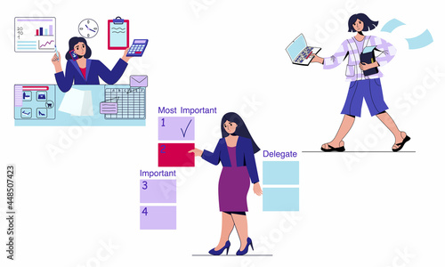 Multitasking business woman.Woman prioritize things to do. Do the most important things first.