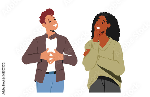 Communication, Conversation Concept. Young Man and Woman Talking, Chatting and Communicate Friends Discussing