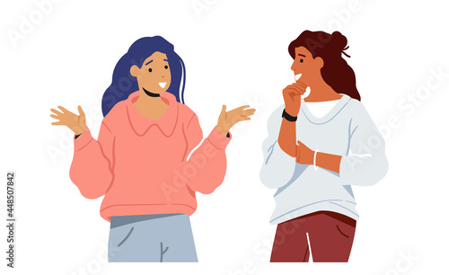 Girls Communicating, Friendly Conversation Concept. Young Women Talking, Chatting and Communicate Isolated on White