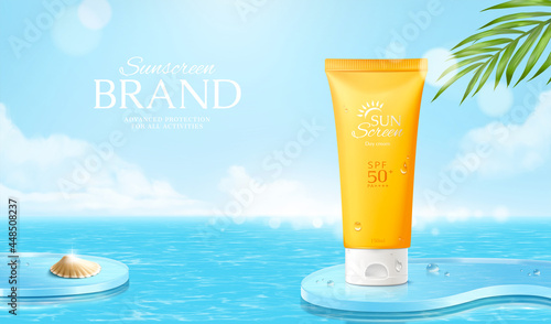 3d summer sunscreen tube ad banner