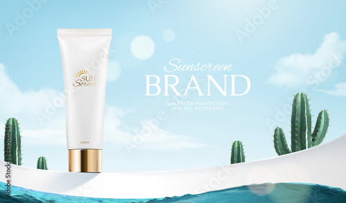 3d summer sunscreen tube ad banner