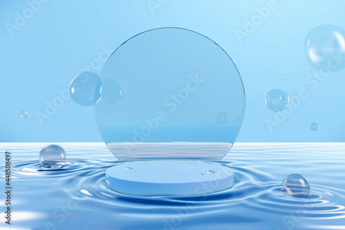 3d podium on water ripples backdrop