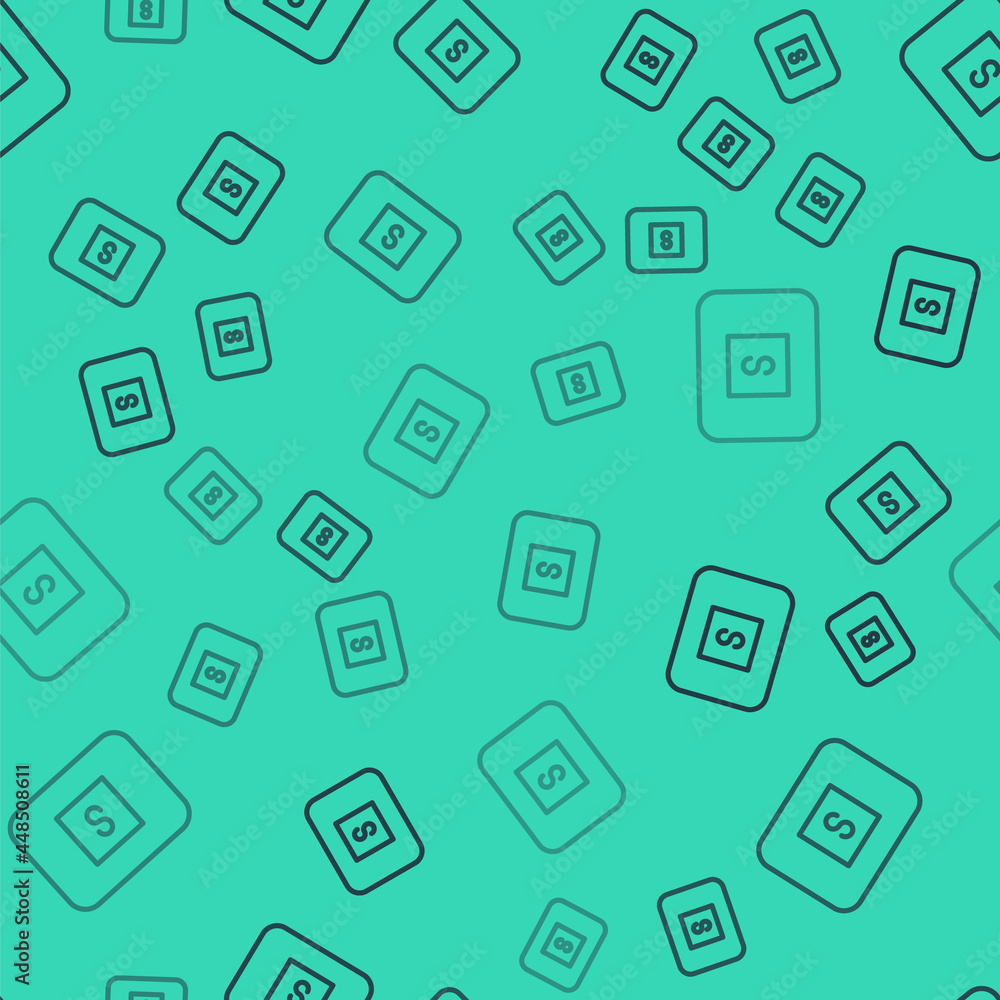 Black line Stop media button icon isolated seamless pattern on green background. Vector Black line Stop media button icon isolated seamless pattern on green background. Vector