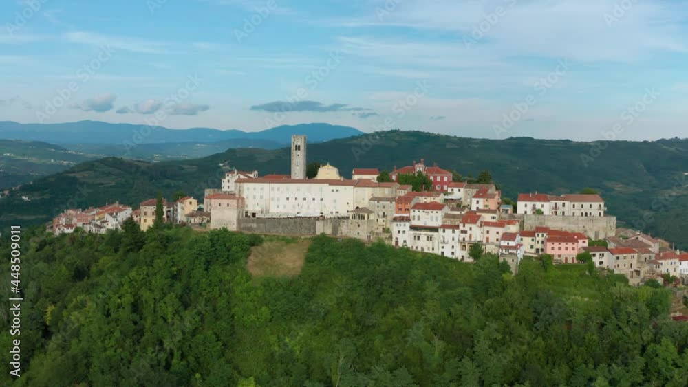 Aerial view of the medieval town of Motovun in Croatia. Aerial view of the medieval town of Motovun in Croatia.