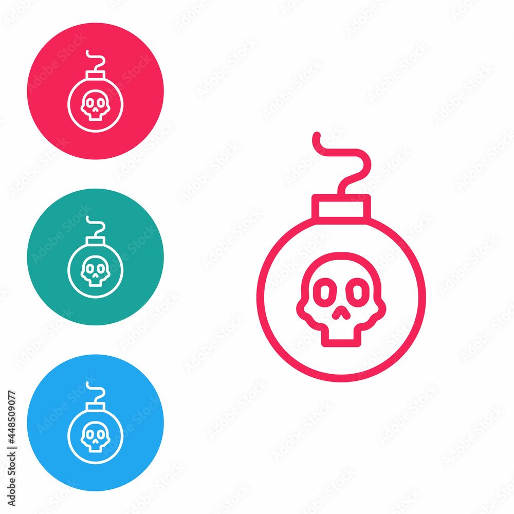 Red line Bomb ready to explode icon isolated on white background. Set icons in circle buttons. Vector Red line Bomb ready to explode icon isolated on white background. Set icons in circle buttons. Vector